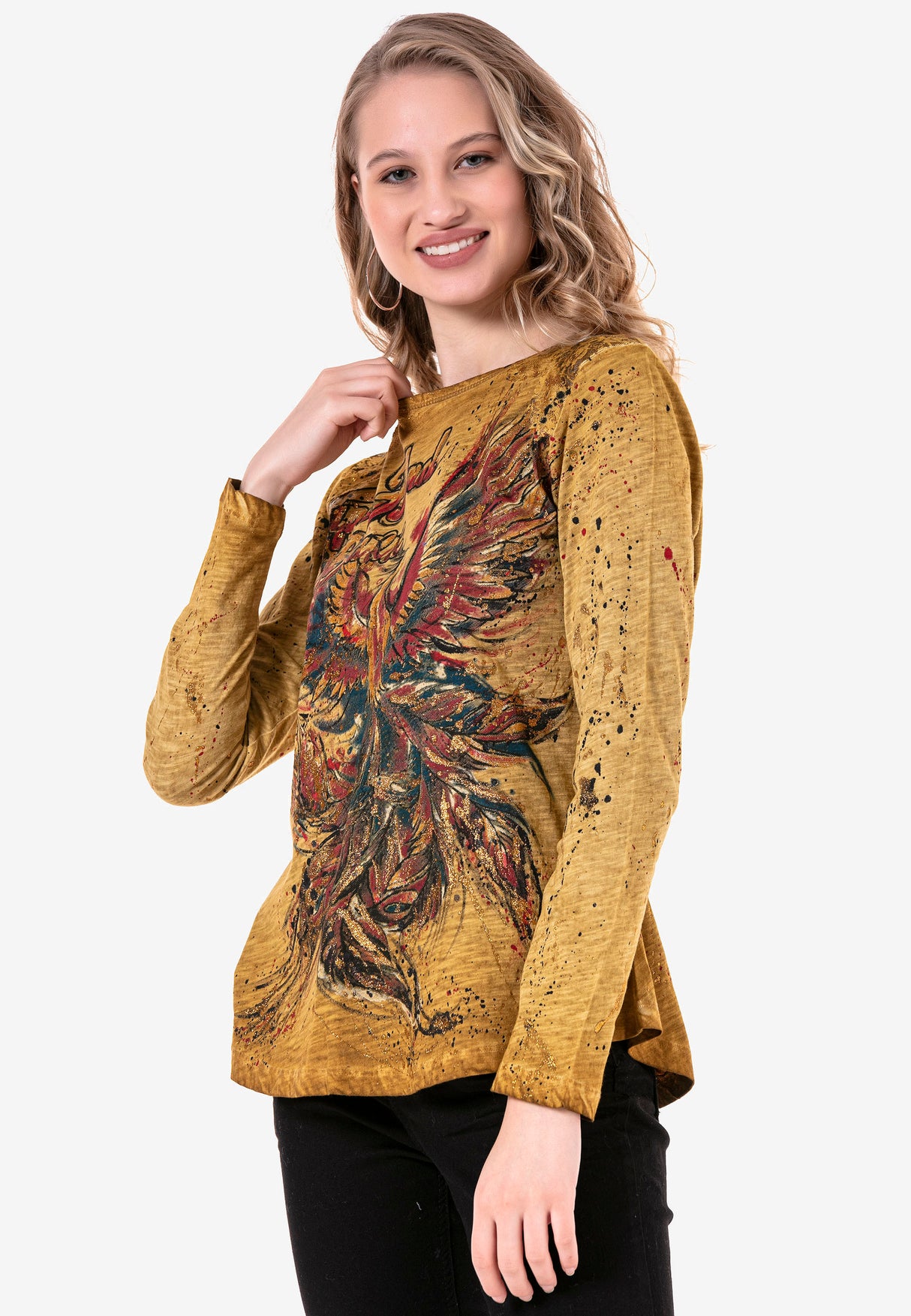 WL307 Mujeres camisa larga de larga duración con estampado de moda