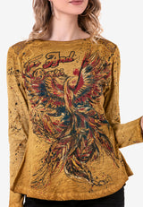 WL307 Mujeres camisa larga de larga duración con estampado de moda