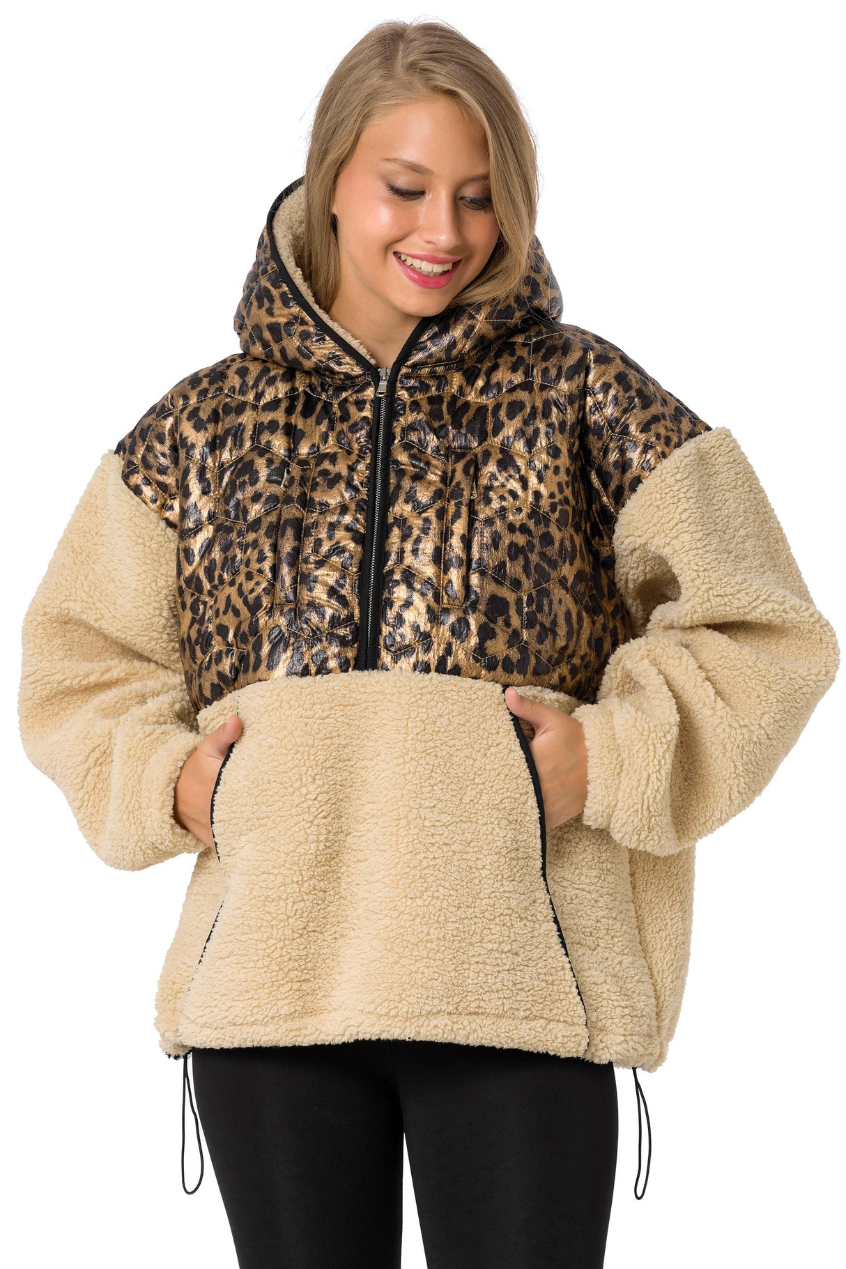 WL333 Sociedad con capucha para mujeres con un elemento de acolchado brillante