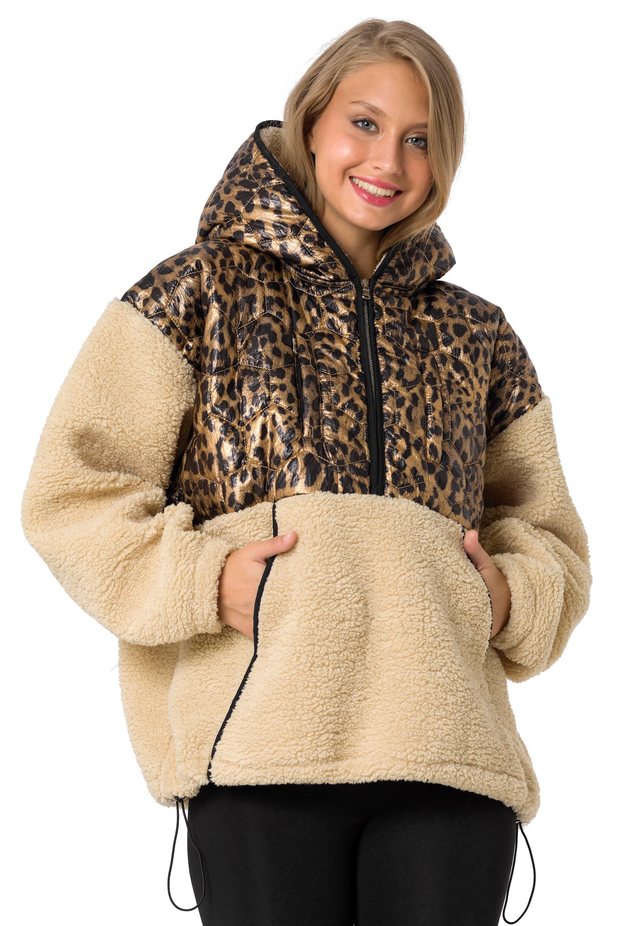WL333 Sociedad con capucha para mujeres con un elemento de acolchado brillante