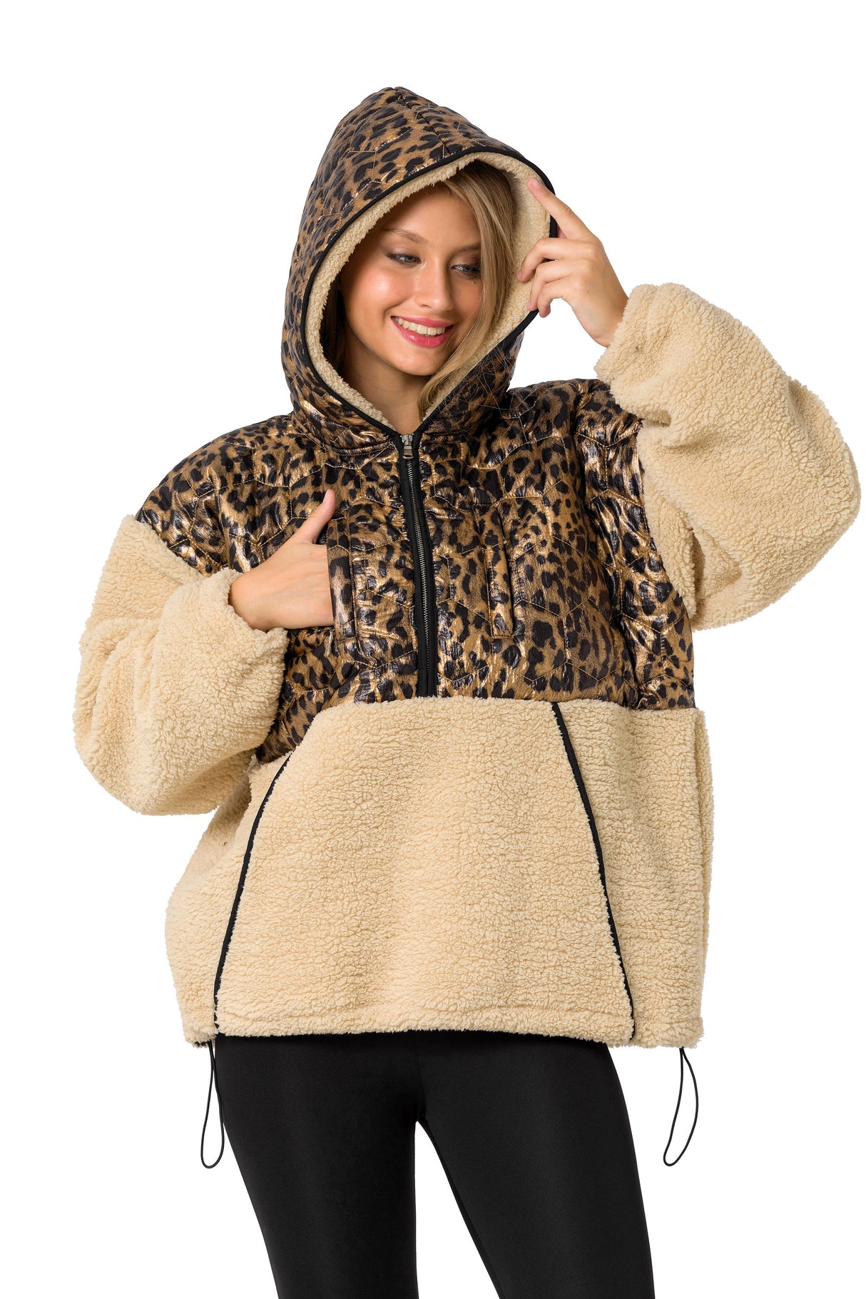 WL333 Sociedad con capucha para mujeres con un elemento de acolchado brillante