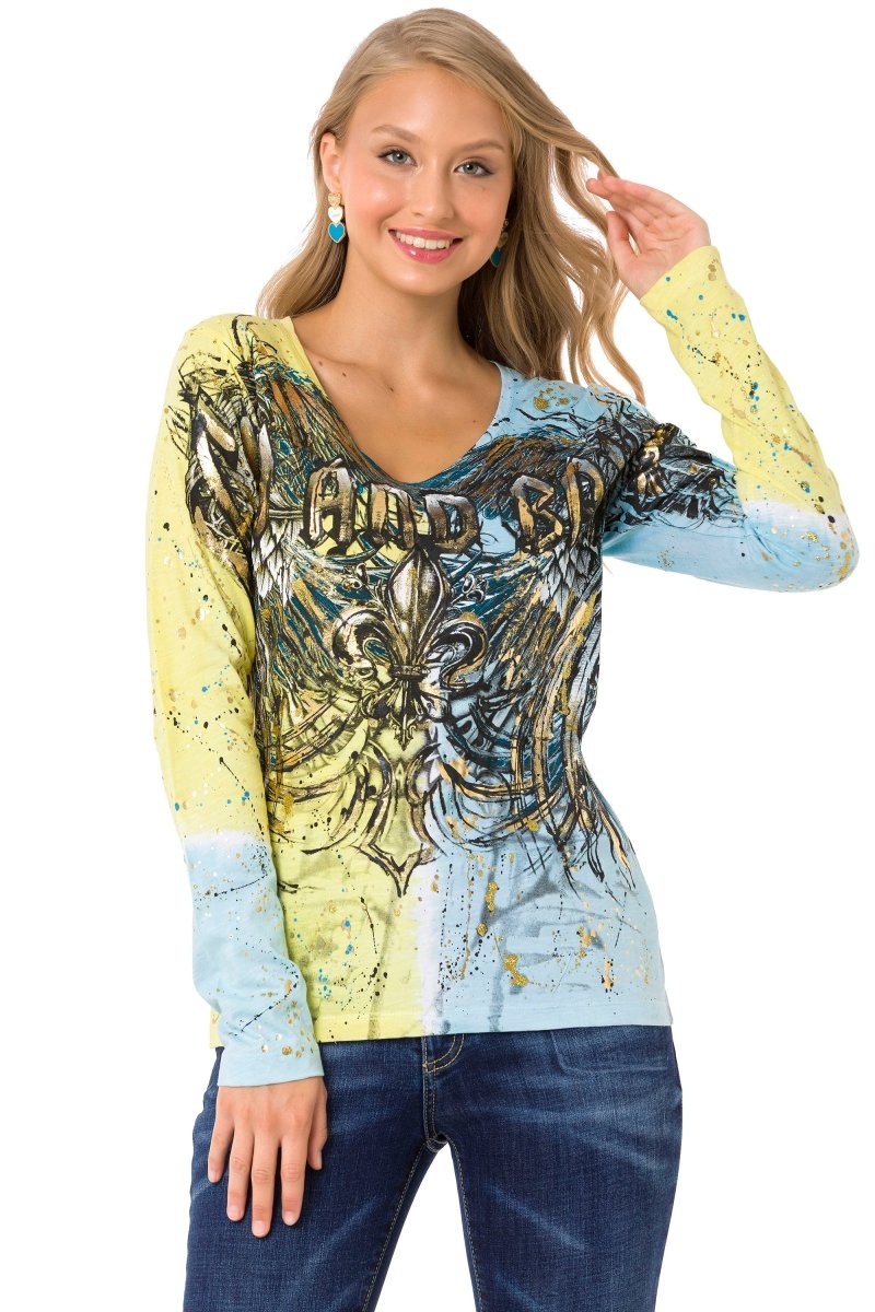 WL335 Camisa de manga larga para mujeres con estampado de marca genial