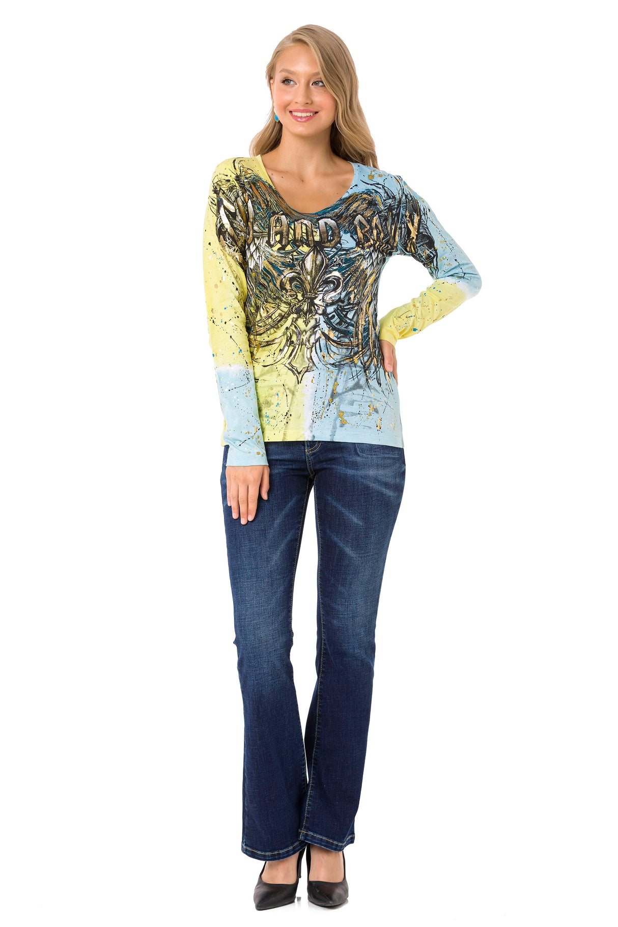WL335 Camisa de manga larga para mujeres con estampado de marca genial