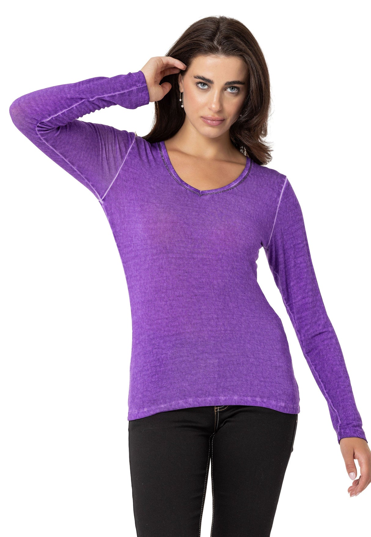 WL355 Women Long -sleeved shirt basıc with washing effect