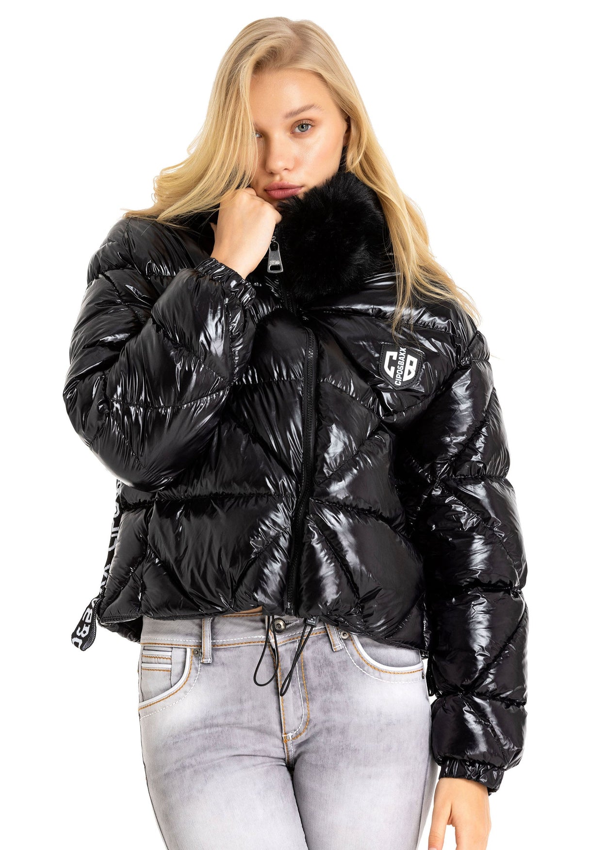 WM134 Veste d'hiver pour femmes avec col en fourrure synthétique