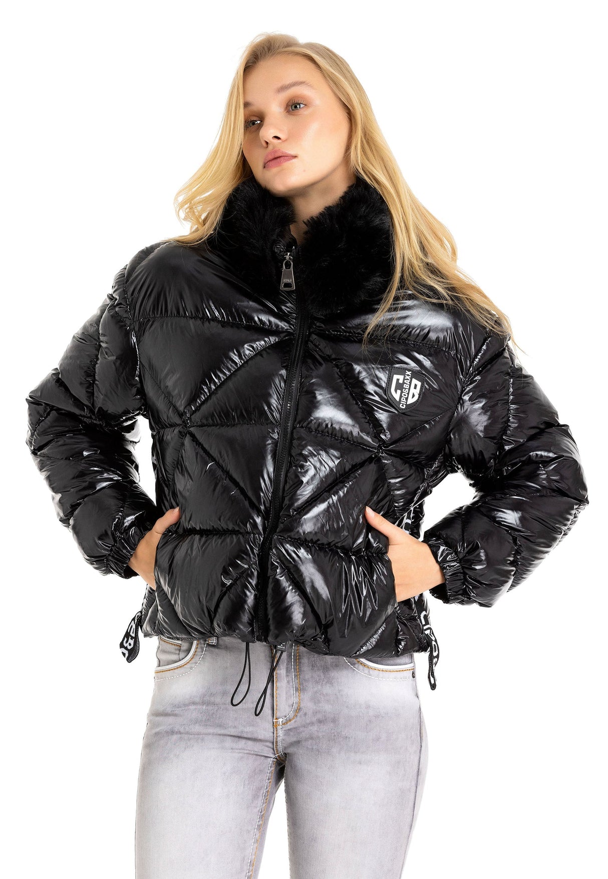 WM134 Veste d'hiver pour femmes avec col en fourrure synthétique