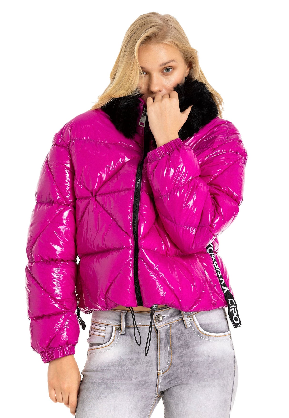 WM134 Veste d'hiver pour femmes avec col en fourrure synthétique
