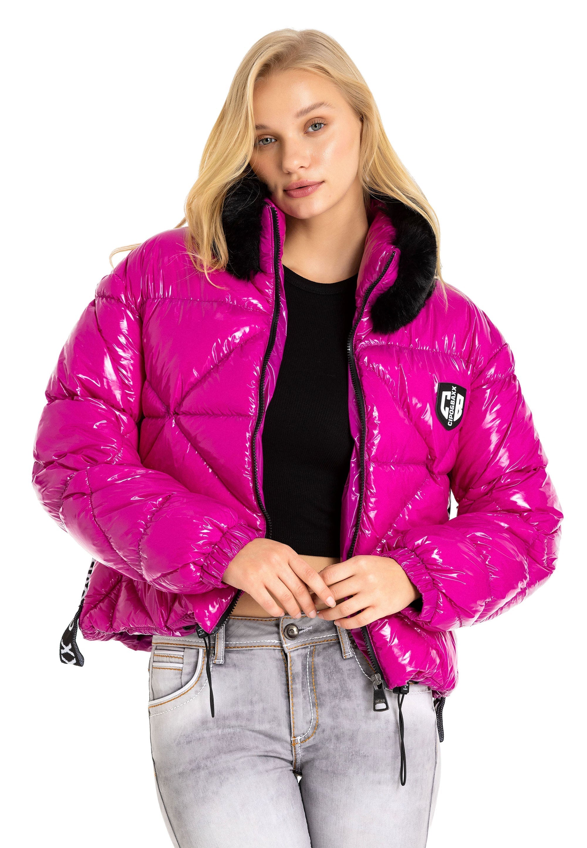 WM134 Veste d'hiver pour femmes avec col en fourrure synthétique
