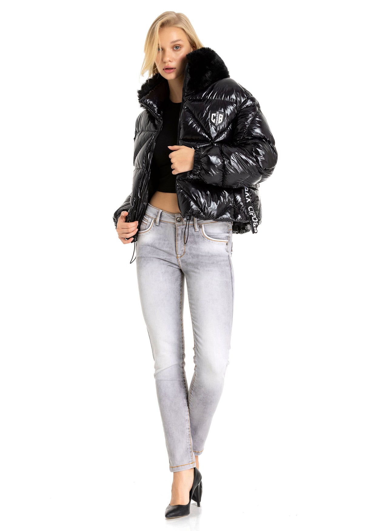 WM134 Veste d'hiver pour femmes avec col en fourrure synthétique