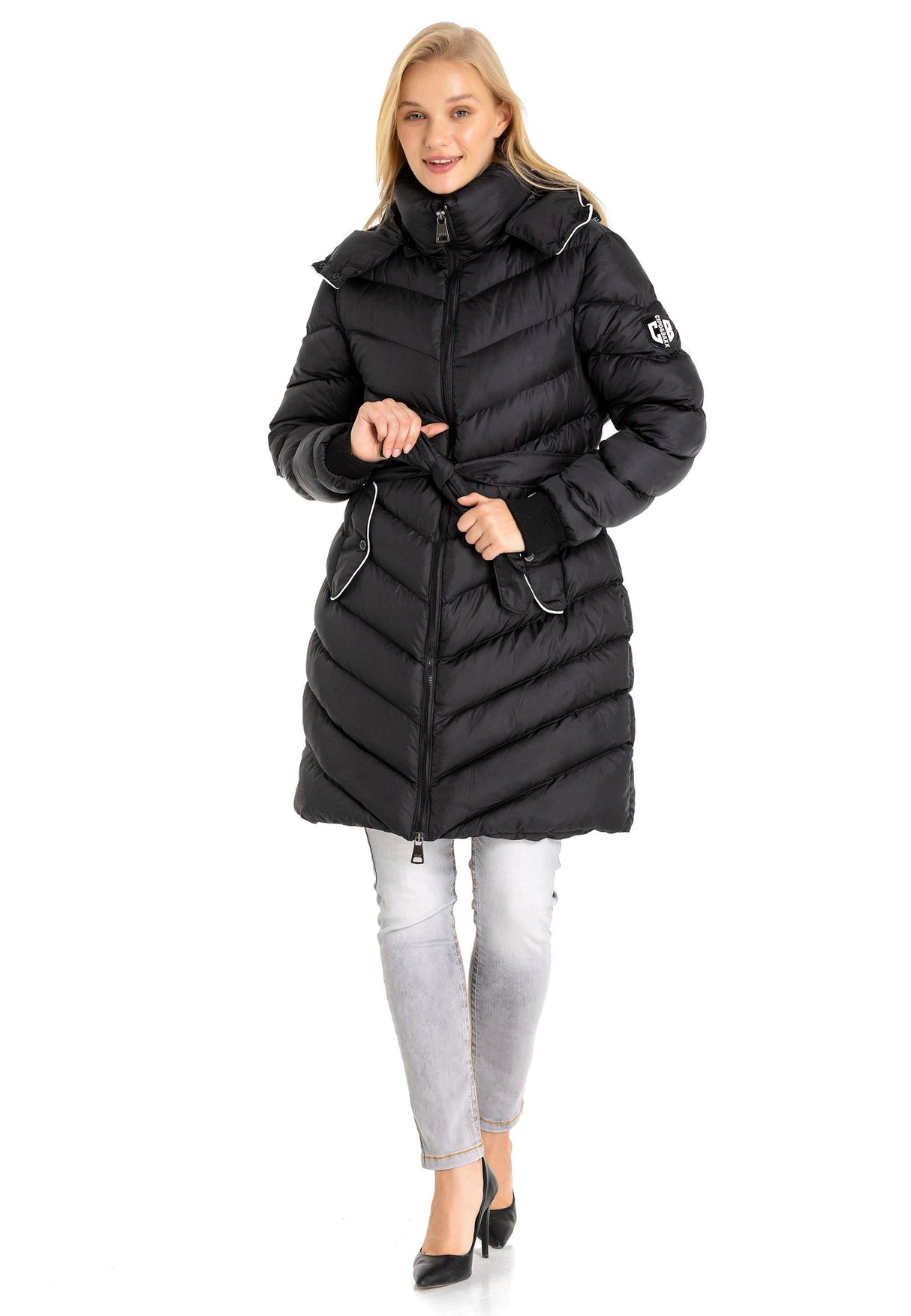 WM135 damska zimowa kurtka pikowana z zdejmowanym kapturem
