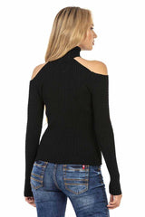 WP205 women knitting sweaters with stylish cut-outs