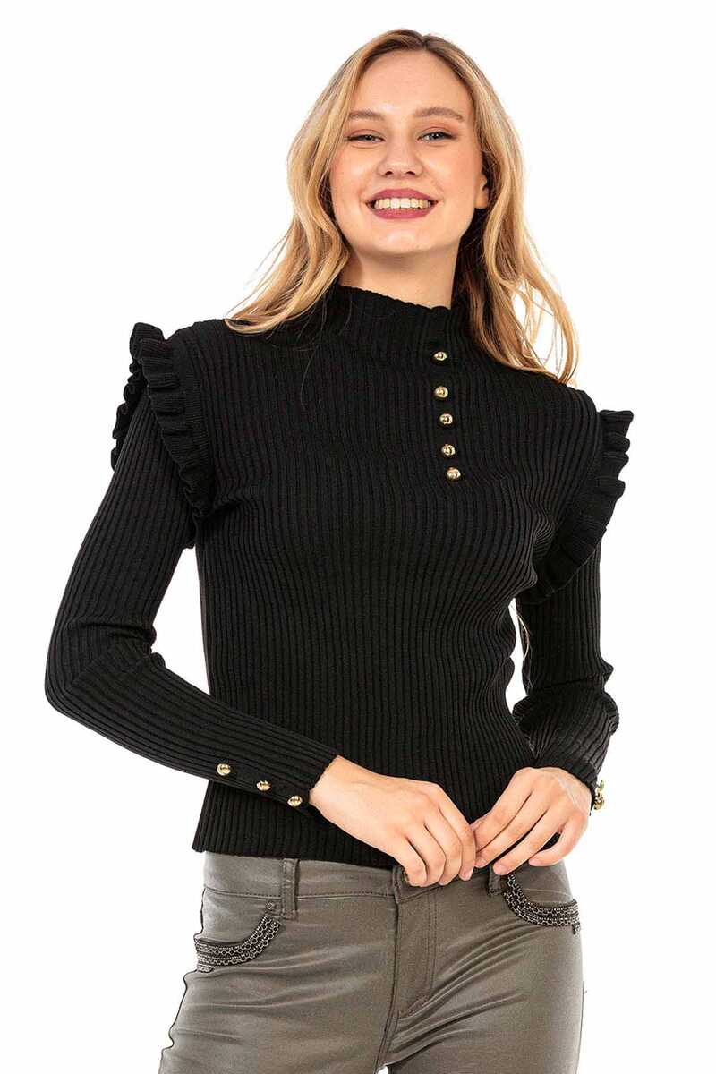 WP209 Mujeres tejiendo suéteres con botones ornamentales de moda