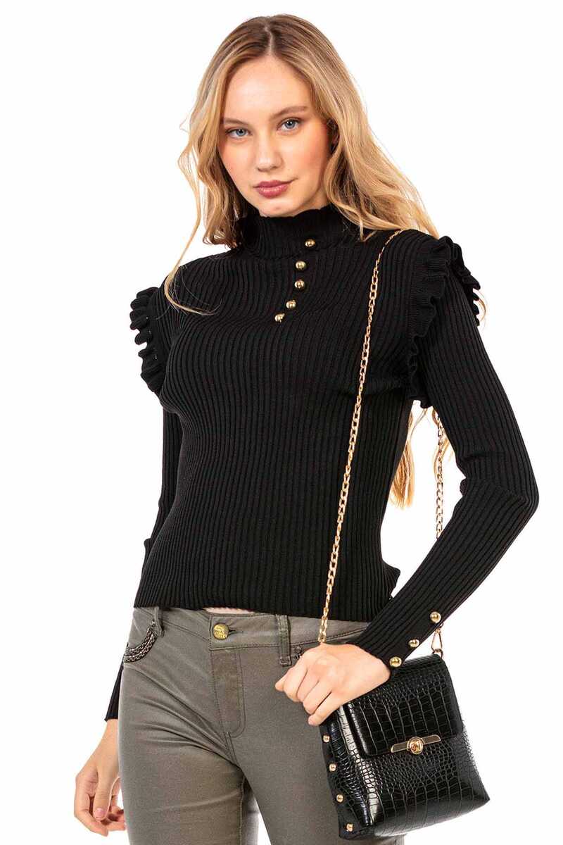 WP209 Mujeres tejiendo suéteres con botones ornamentales de moda