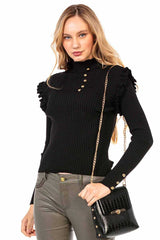 WP209 Mujeres tejiendo suéteres con botones ornamentales de moda