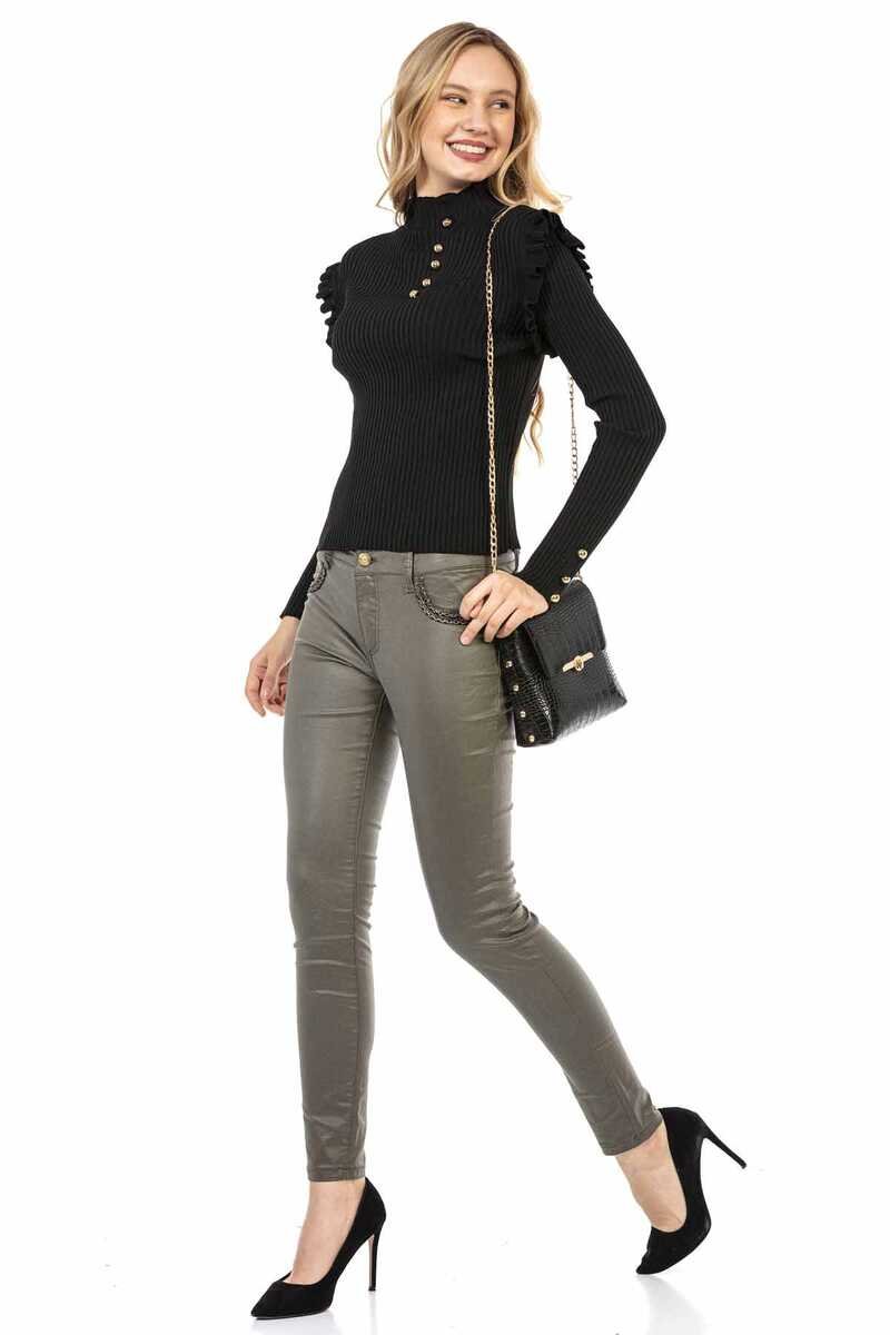 WP209 Mujeres tejiendo suéteres con botones ornamentales de moda