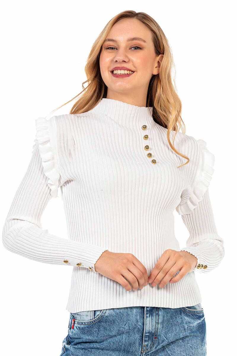 WP209 Mujeres tejiendo suéteres con botones ornamentales de moda