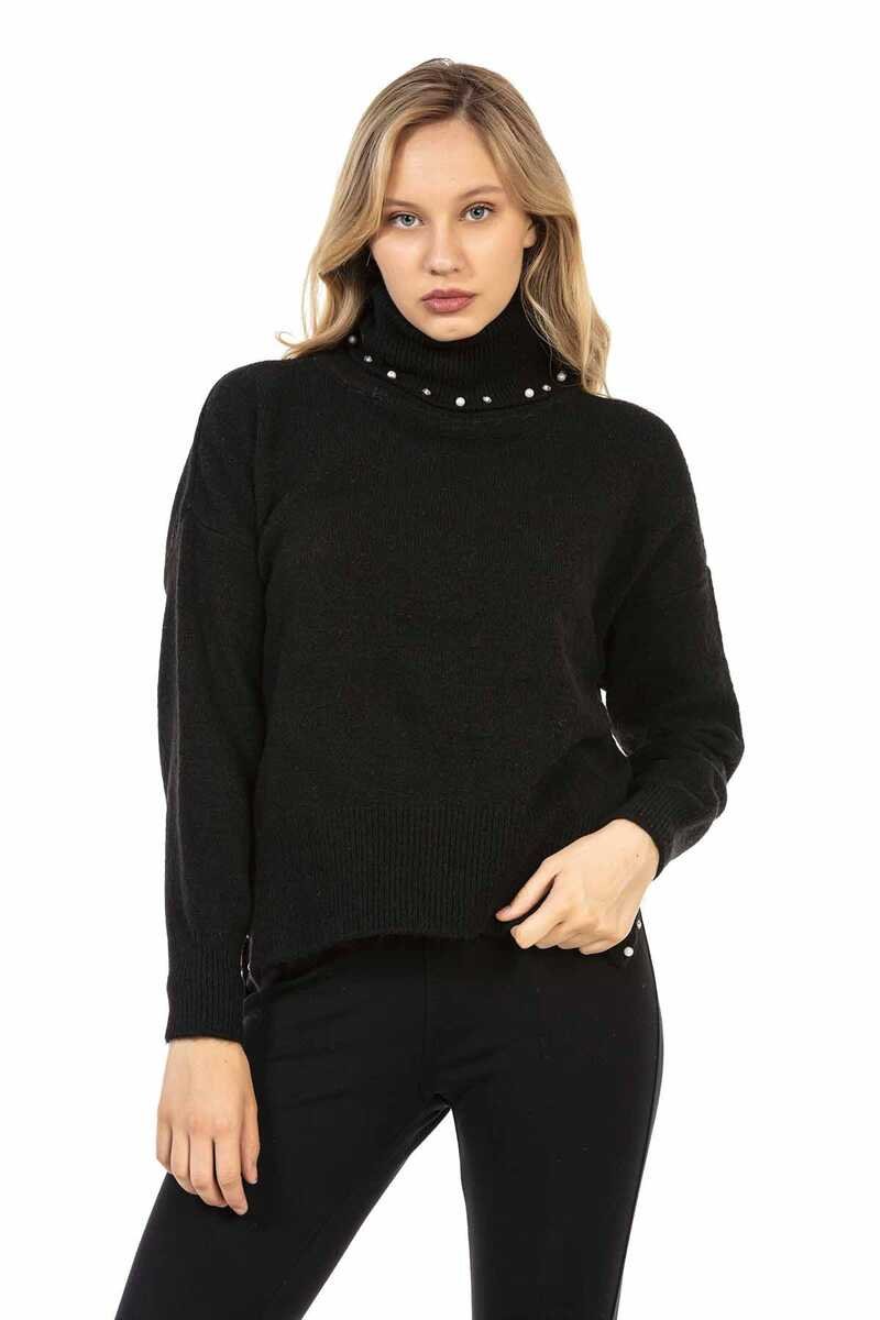 WP217 Turtleneck -trui voor dames met modieuze pareltoepassingen