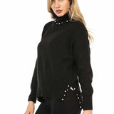 Séter WP217 de cuello de tortuga para mujeres con aplicaciones de perlas de moda