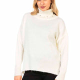 Séter WP217 de cuello de tortuga para mujeres con aplicaciones de perlas de moda