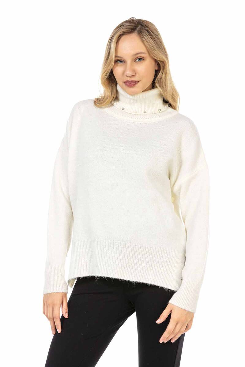 WP217 Turtleneck -trui voor dames met modieuze pareltoepassingen