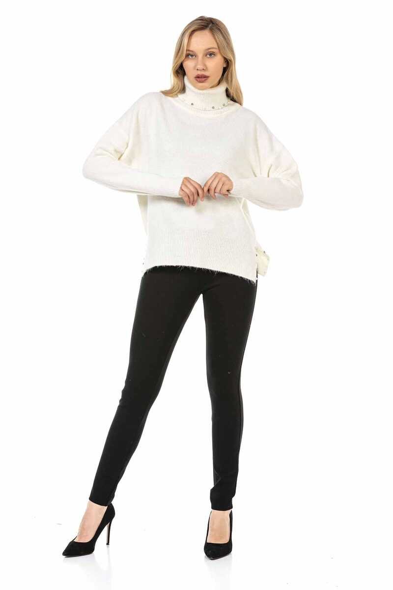 WP217 Turtleneck -trui voor dames met modieuze pareltoepassingen