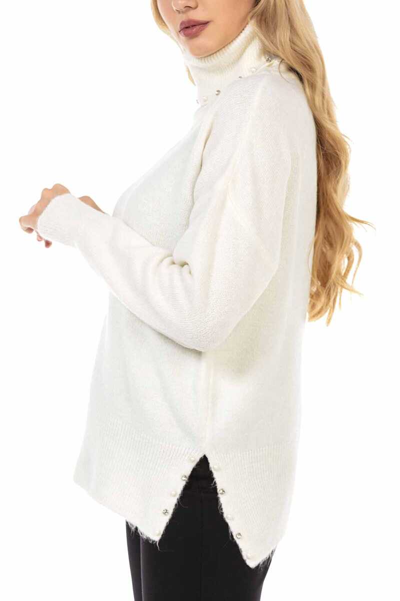 WP217 Turtleneck -trui voor dames met modieuze pareltoepassingen