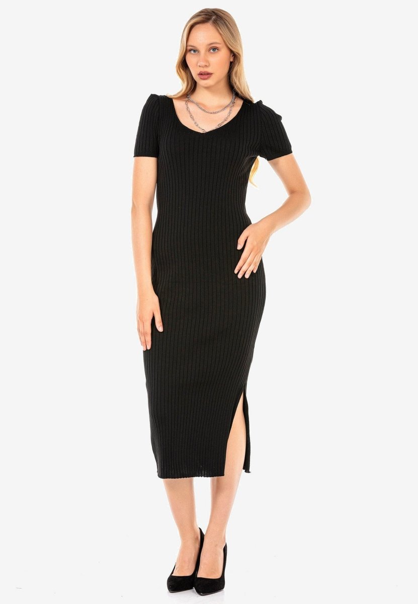 WP223 Vestido de punto de mujeres con corte lateral