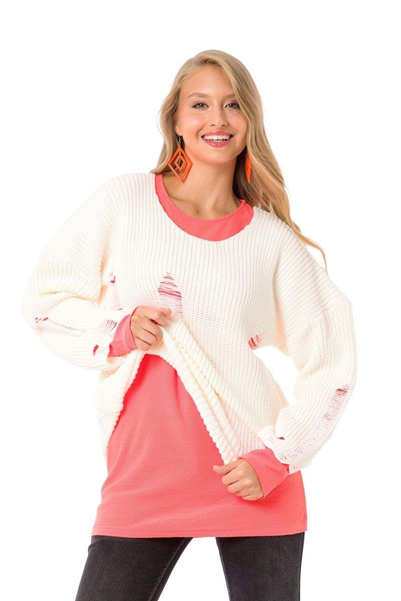 WP240 Women's knit sweater with long sleeve in a contrasting colour