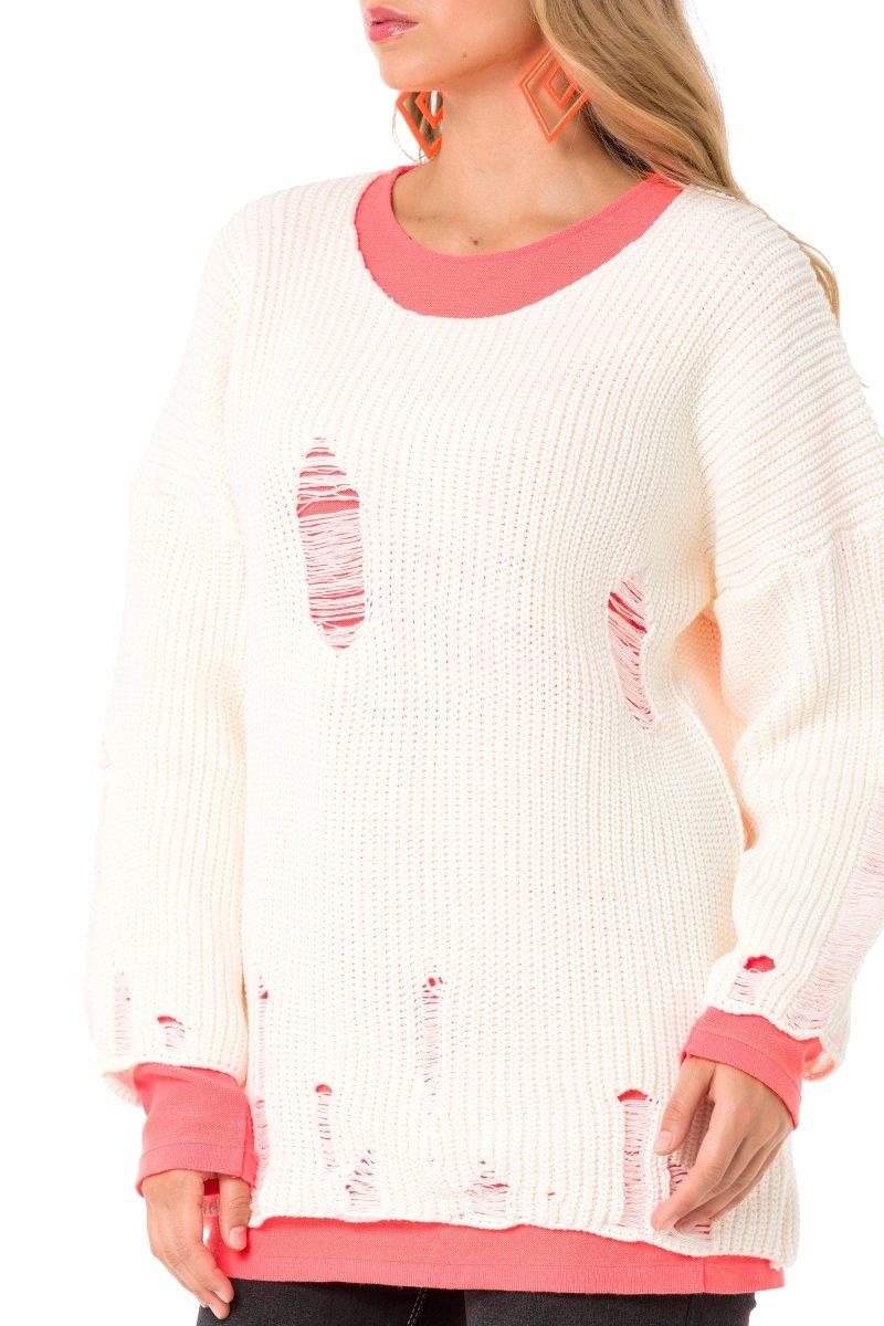 WP240 Women's knit sweater with long sleeve in a contrasting colour