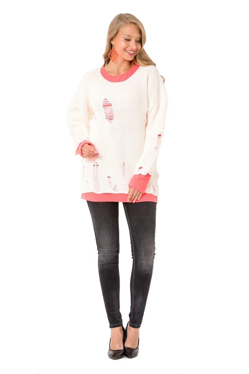 WP240 Women's knit sweater with long sleeve in a contrasting colour