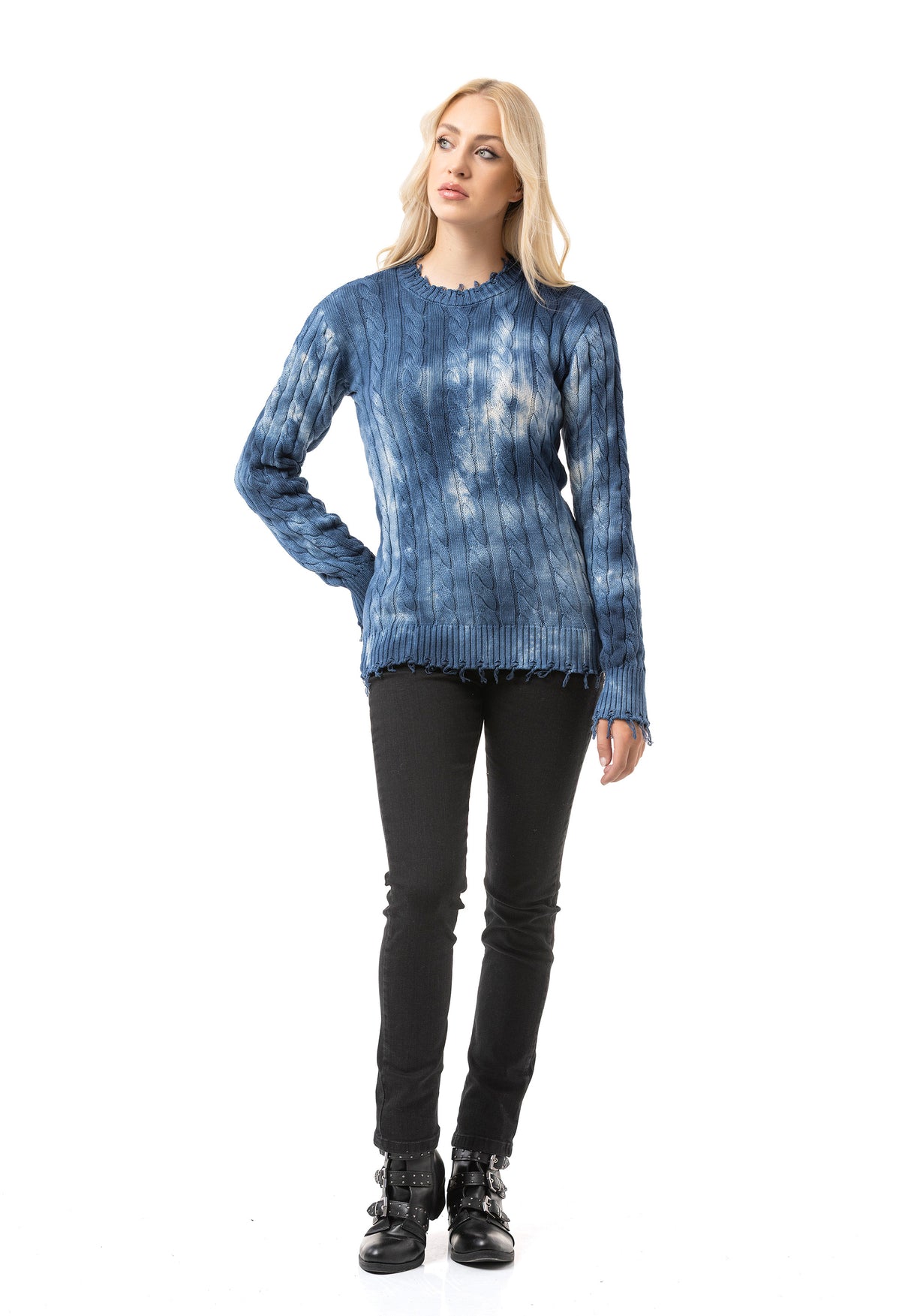 WP268 Damen Strickpullover – Pullover mit Tie-Dye Muster & Rippstruktur | Moderner Casual-Look für Alltag & Streetwear