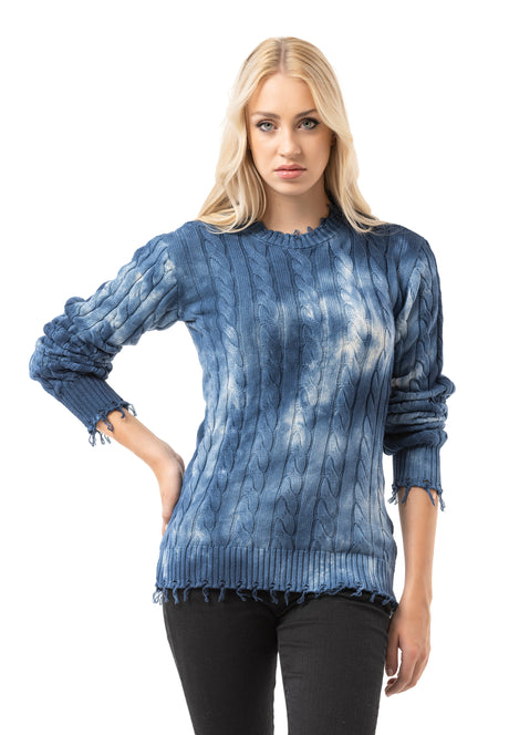WP268 Damen Strickpullover – Pullover mit Tie-Dye Muster & Rippstruktur | Moderner Casual-Look für Alltag & Streetwear