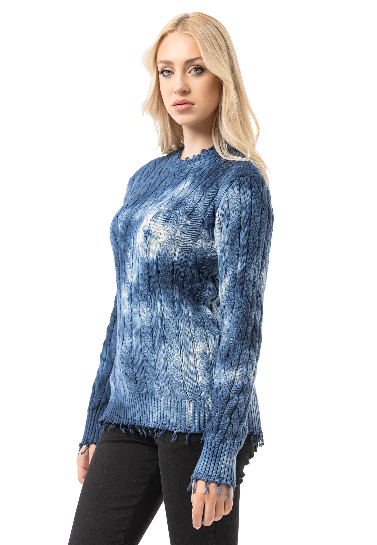 WP268 Damen Strickpullover – Pullover mit Tie-Dye Muster & Rippstruktur | Moderner Casual-Look für Alltag & Streetwear