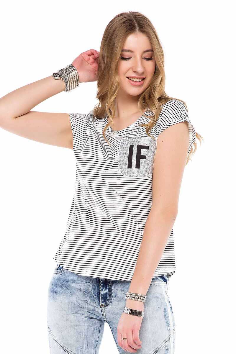 WT244 Women T-shirt met modieuze glittertoepassing