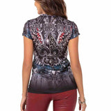 WT327 T-shirt damski z nadrukiem i kamieniami