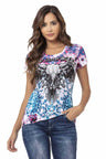 WT333 Kobietowa koszulka z modnymi szczegółami dhinestone