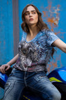 WT339 T-shirt Donna Croce Alata con Strass a Disegni