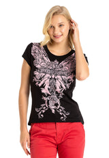 WT341 Camiseta  Estampado de alas con brillantes