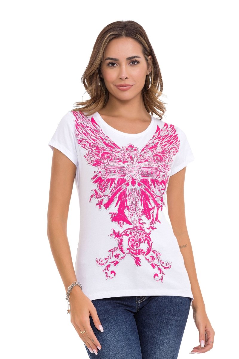 WT341 Camiseta  Estampado de alas con brillantes