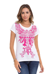 WT341 Camiseta  Estampado de alas con brillantes