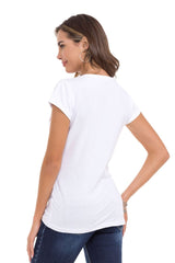 WT341 Camiseta  Estampado de alas con brillantes
