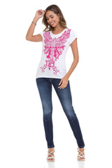 WT341 Camiseta  Estampado de alas con brillantes