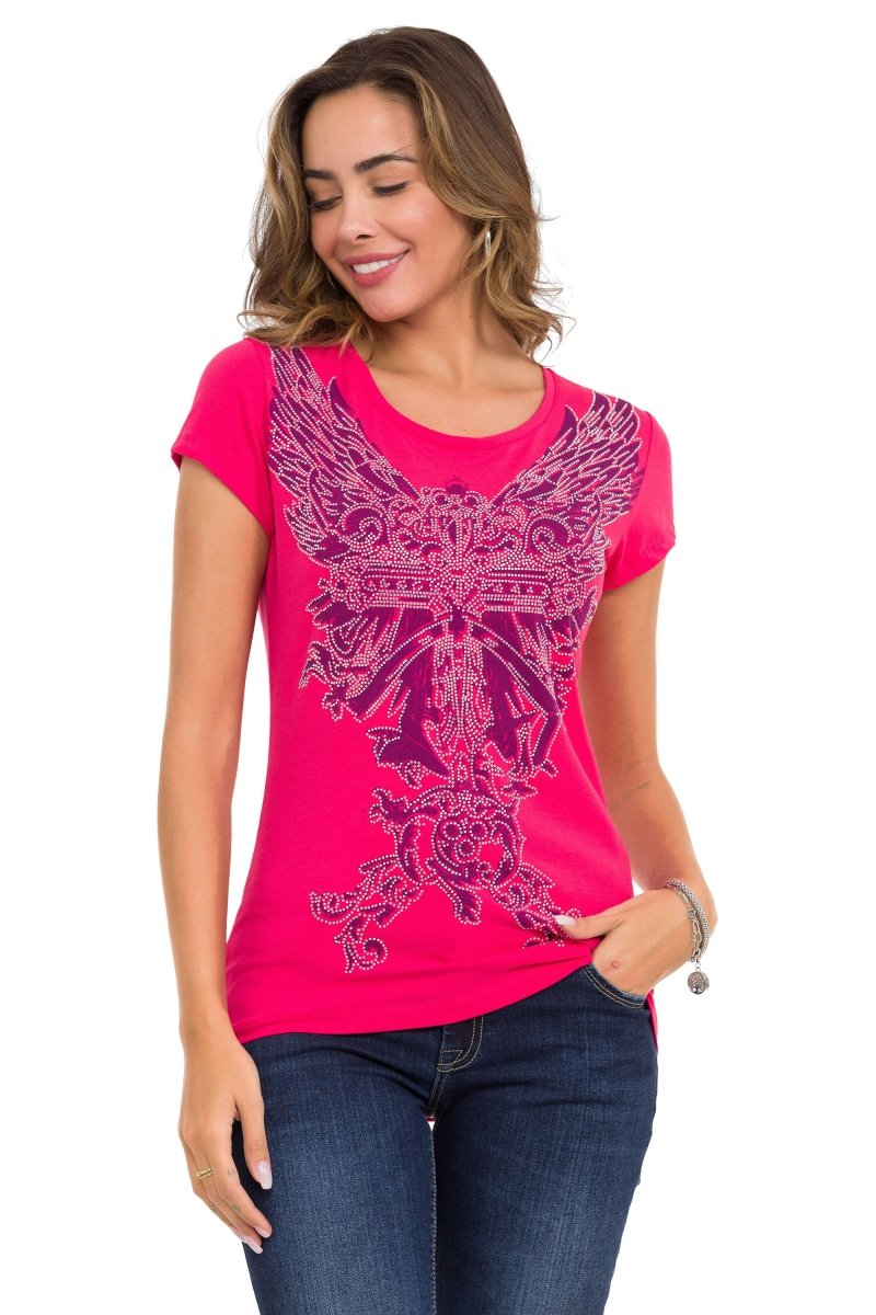 WT341 Camiseta  Estampado de alas con brillantes