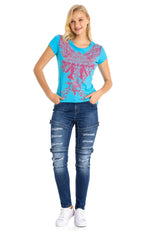 WT341 Camiseta  Estampado de alas con brillantes