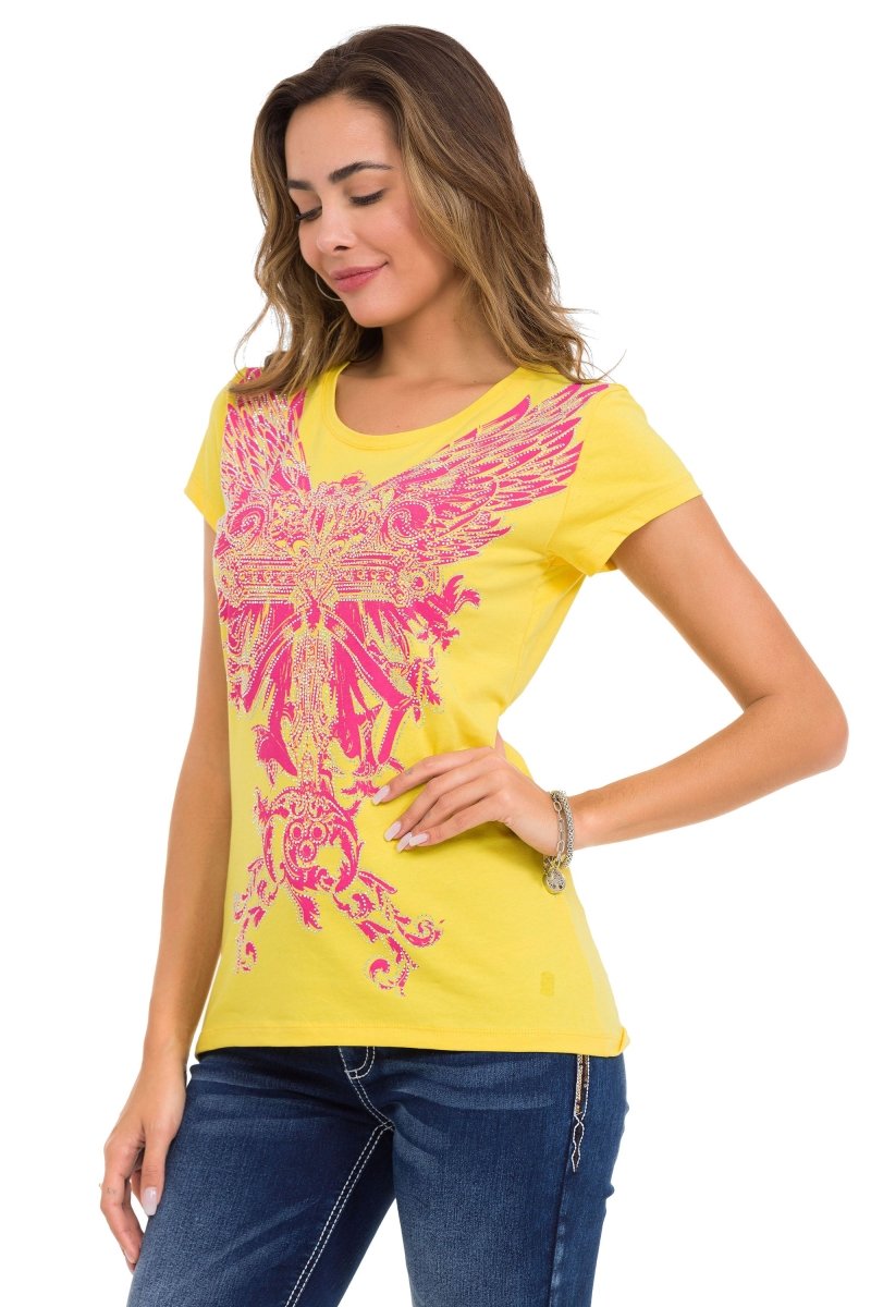 WT341 Camiseta  Estampado de alas con brillantes
