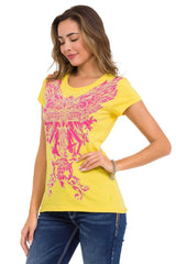 WT341 Camiseta  Estampado de alas con brillantes
