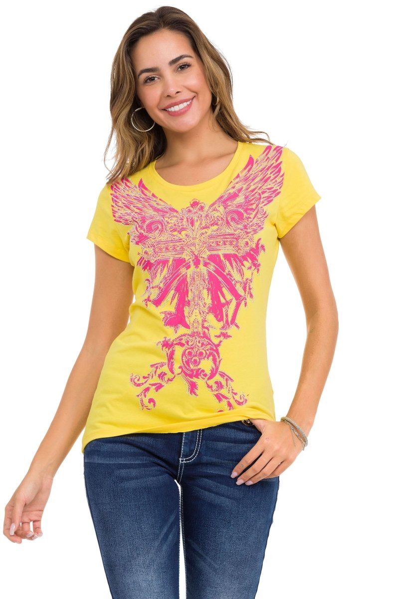 WT341 Camiseta  Estampado de alas con brillantes