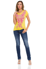 WT341 Camiseta  Estampado de alas con brillantes