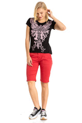 WT341 Damen T-Shirt mit glänzender Stein-Engel