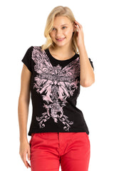 WT341 Damen T-Shirt mit glänzender Stein-Engel
